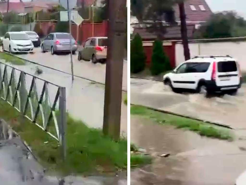 Сильный ливень затопил дорогу в сочинском селе